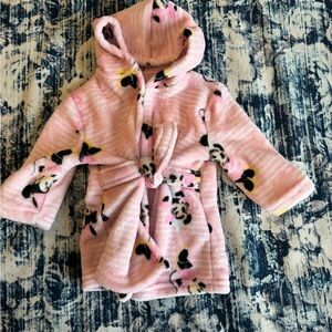 Disney Baby Minnie Mouse Pink Hooded Fleece Comfy Cozy Robe Girls Size 0-12M
